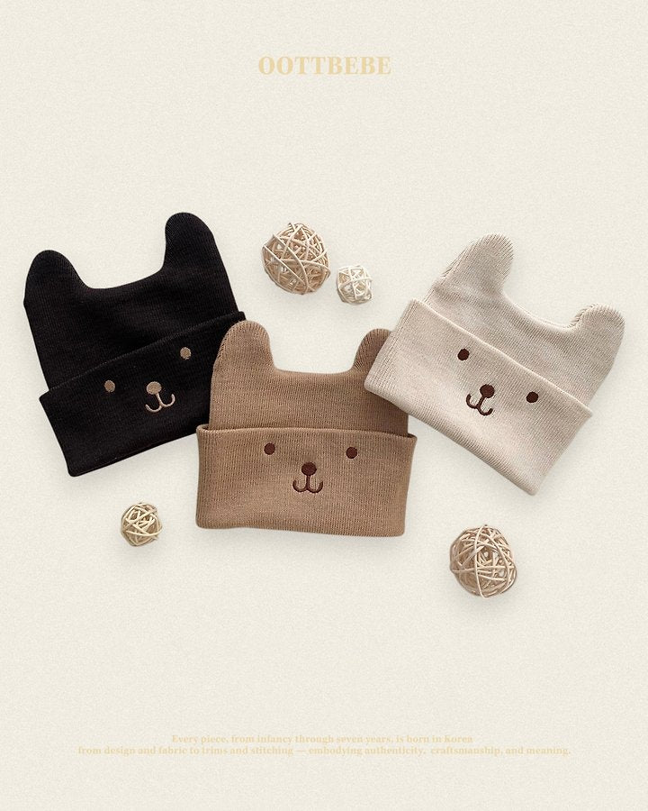 Bear Beanie Korean infant accessory in brown made in Korea