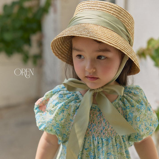 Chouette Ribbon Straw Hat Korean toddler accessory in cream ribbon made in Korea