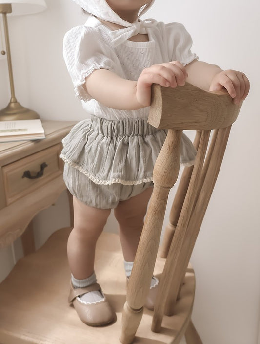 Hana Tiered Bloomers Korean infant bloomer in ivory made in Korea