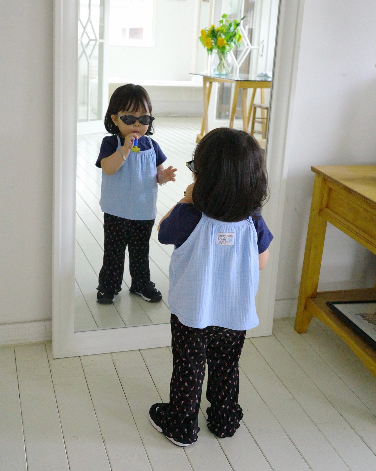 Pleated Floral Leggings Korean toddler pants in black made in Korea