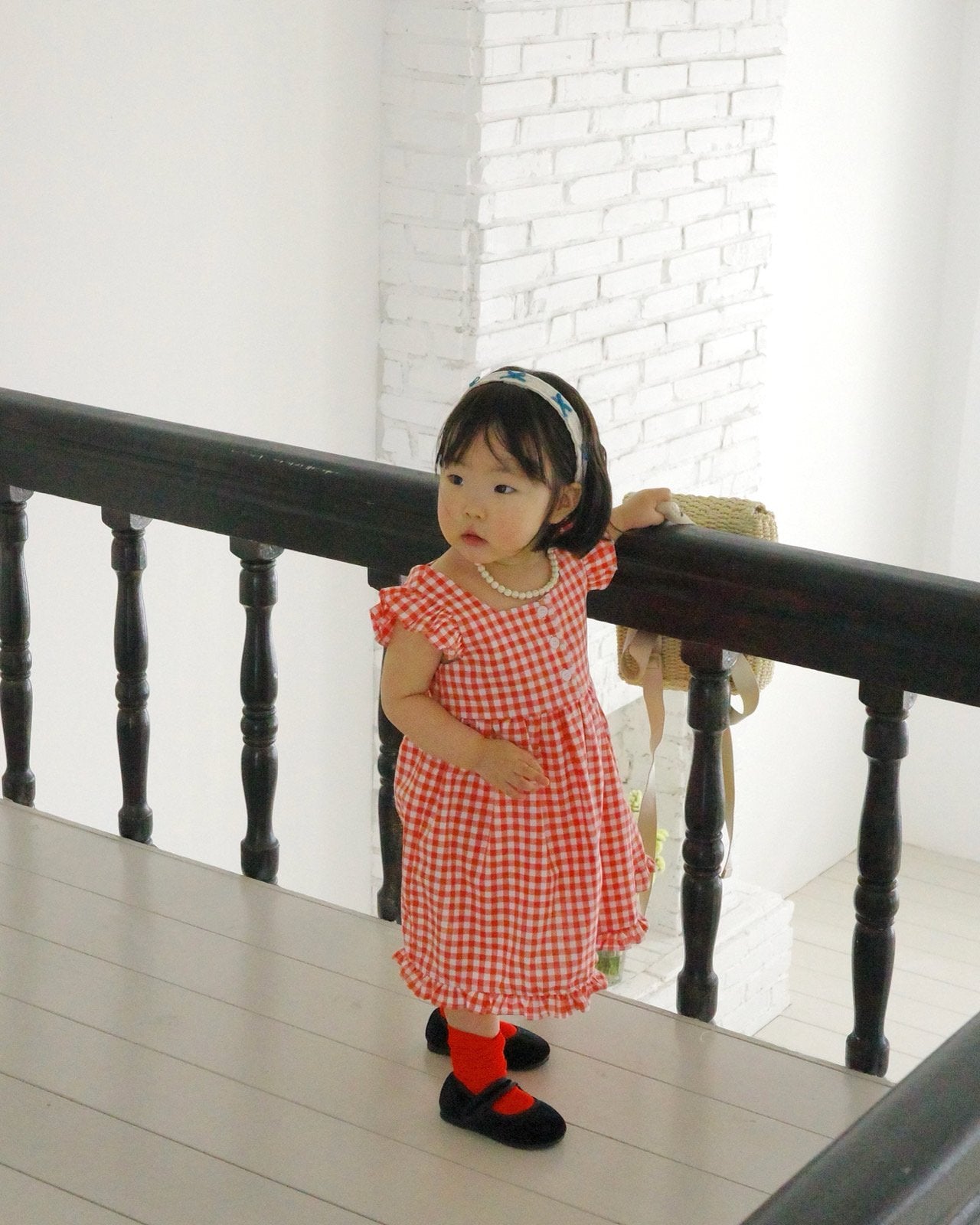 Picnic Check Dress Korean toddler dress in green made in Korea