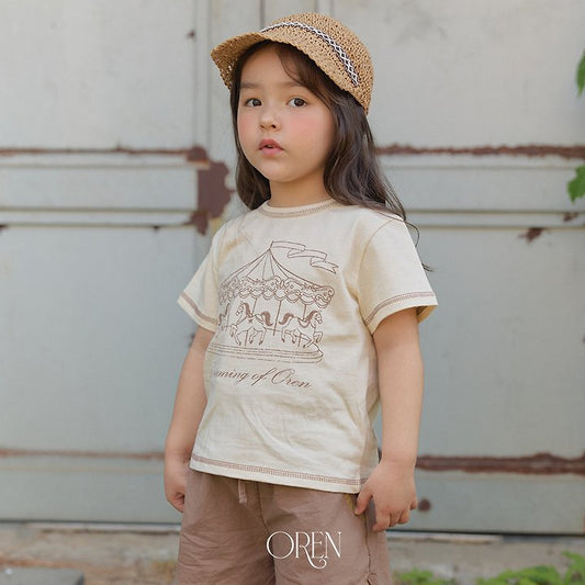 Dreaming Carousel T-Shirt Korean toddler t-shirt in beige made in Korea
