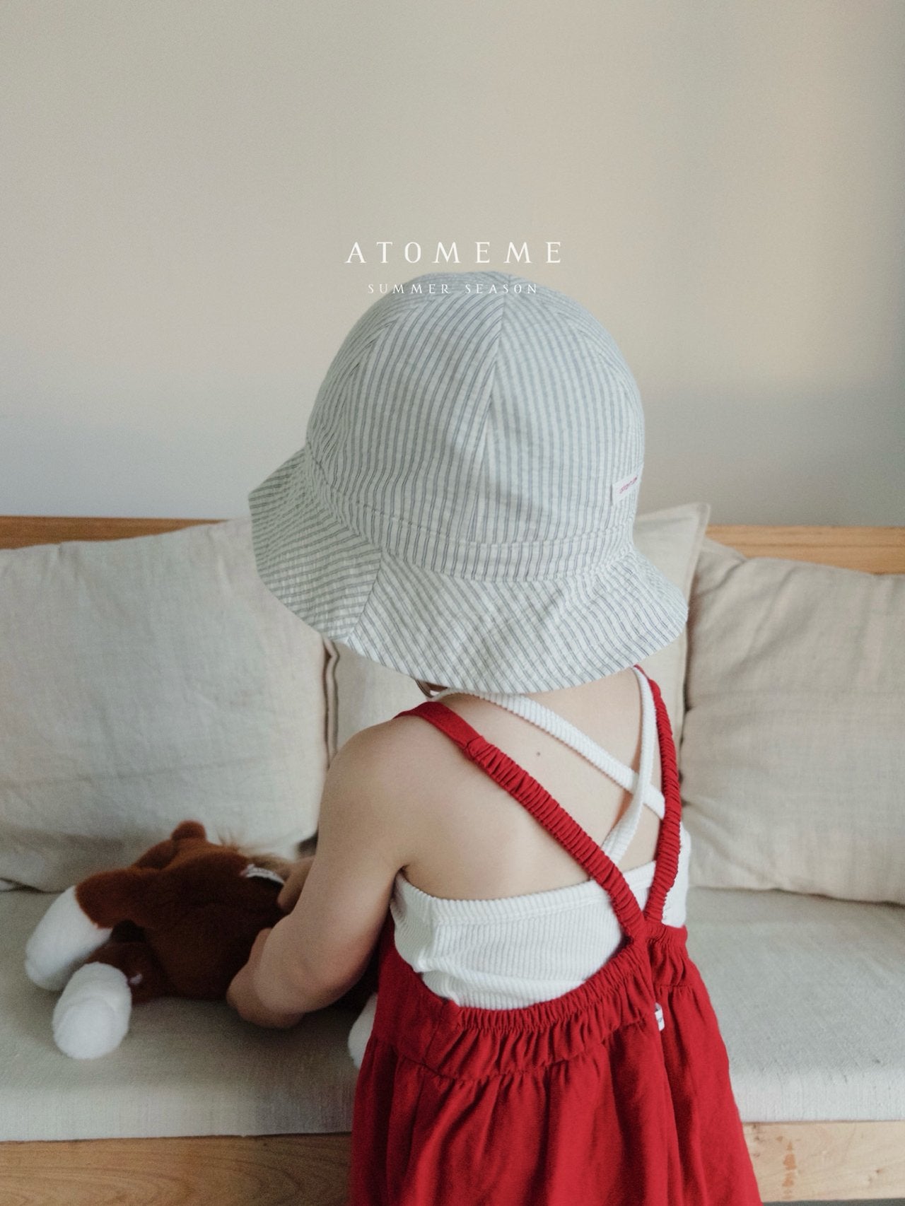 Stripe Summer Bucket Hat Korean toddler accessory in ivory made in Korea