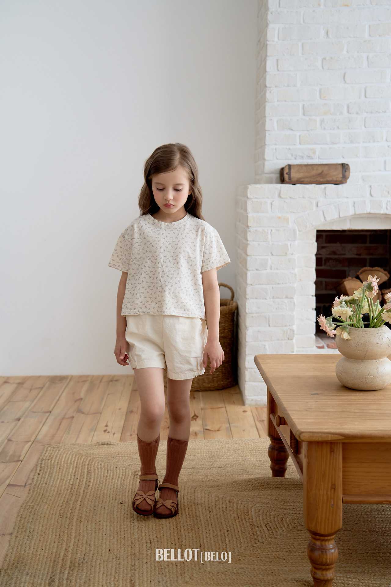 Mini Floral Tee Korean toddler t-shirt in ivory made in Korea