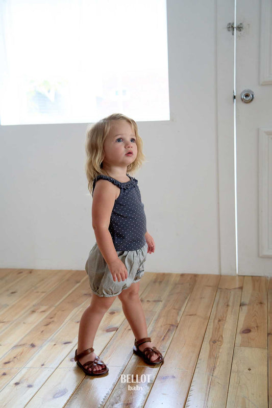 Bebe Dotty Ruffle Tank Top Korean infant tank top in gray made in Korea