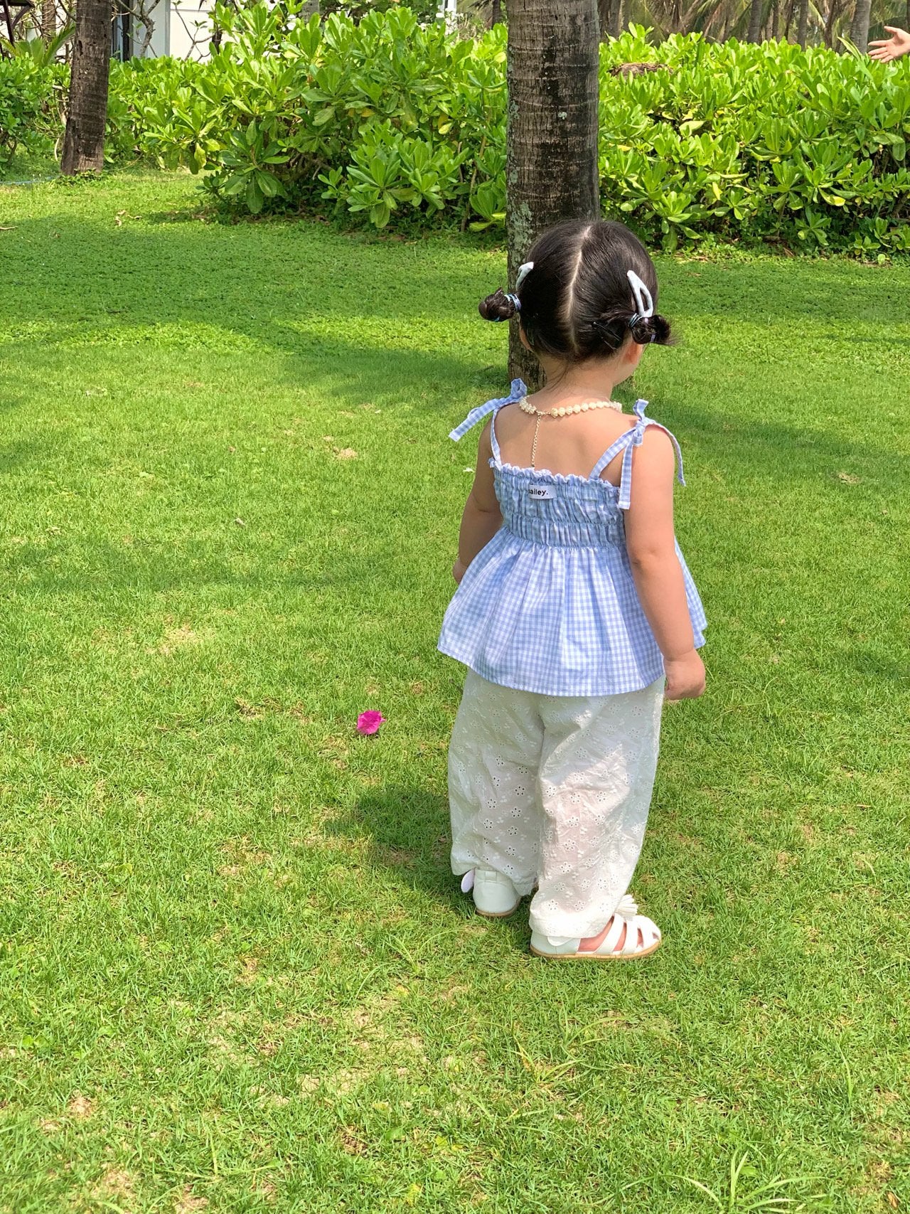 Smocked Check Top Korean toddler tops in light pink made in Korea