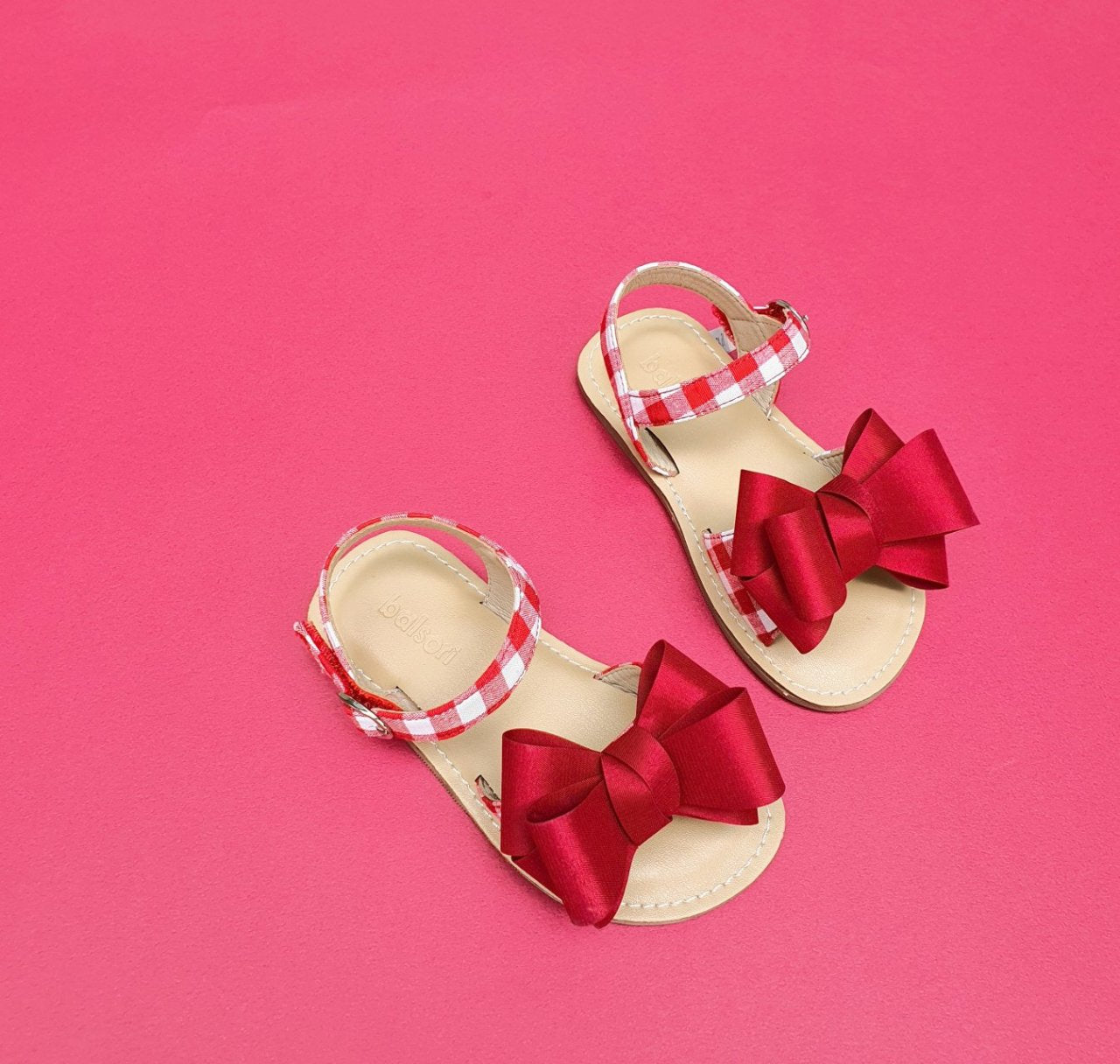 BB354 Summer Shiny Check Korean toddler shoes in red made in Korea