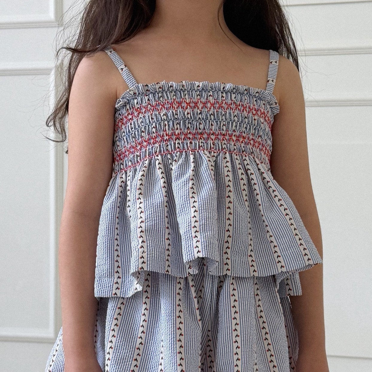 Cherry Smocked Tee Korean toddler t-shirt in pink made in Korea