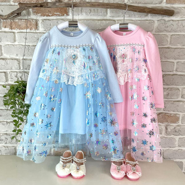 Double Snowflake Dress Korean toddler t-shirt in pink made in Korea