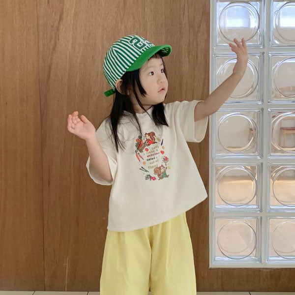 Veggie Chip Monk Tee Korean infant t-shirt in cream made in Korea