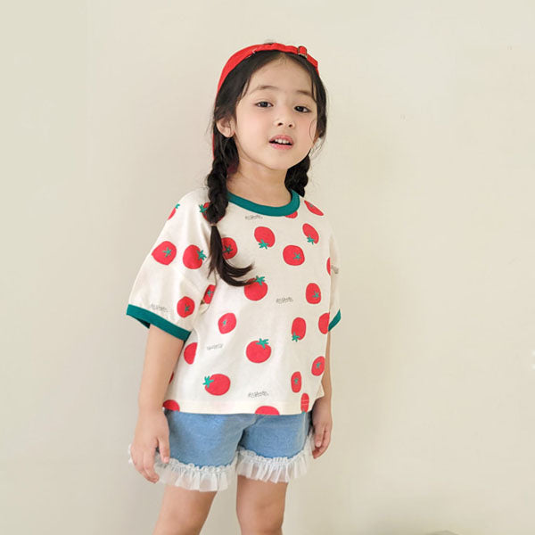 Tomato Tee Korean toddler t-shirt in ivory made in Korea