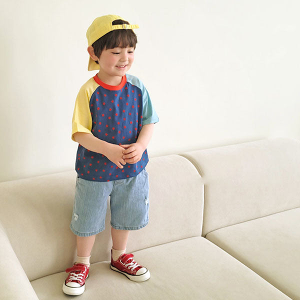 Distressed Denim Shorts Korean toddler shorts in deep blue made in Korea