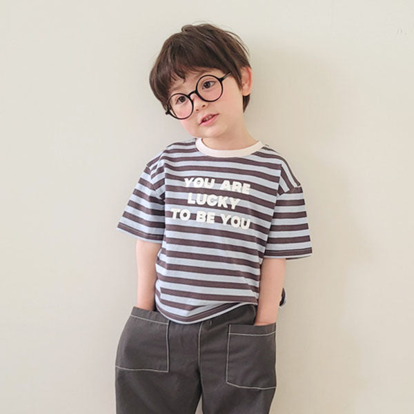 Lucky Stripe Tee Korean toddler t-shirt in blue made in Korea