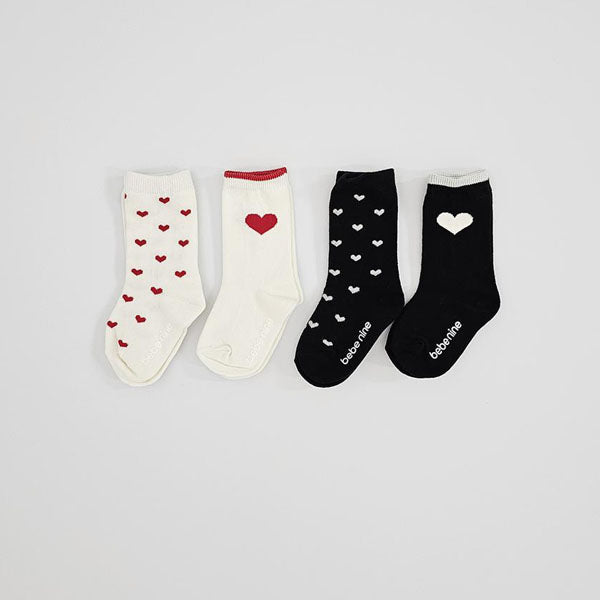 Nine Heart Knee-High Socks Set Korean kids accessory in 4-piece set made in Korea