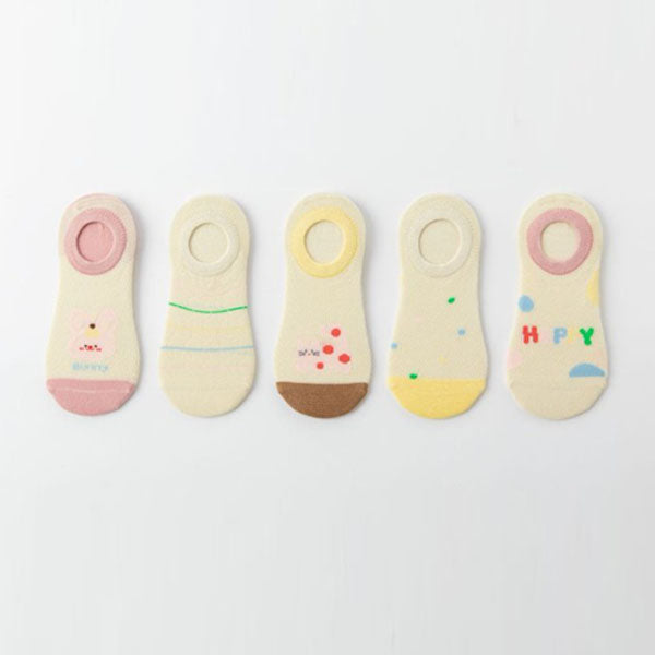 Happy Bunny 5-Piece No-Show Socks Set Korean toddler accessory in 5 colors set made in Korea