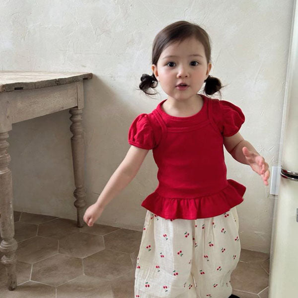 Red Flavor Tank Top Set Korean infant set in ivory made in Korea