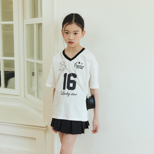 T09 V-Neck Bear T-Shirt Korean toddler t-shirt in blue made in Korea