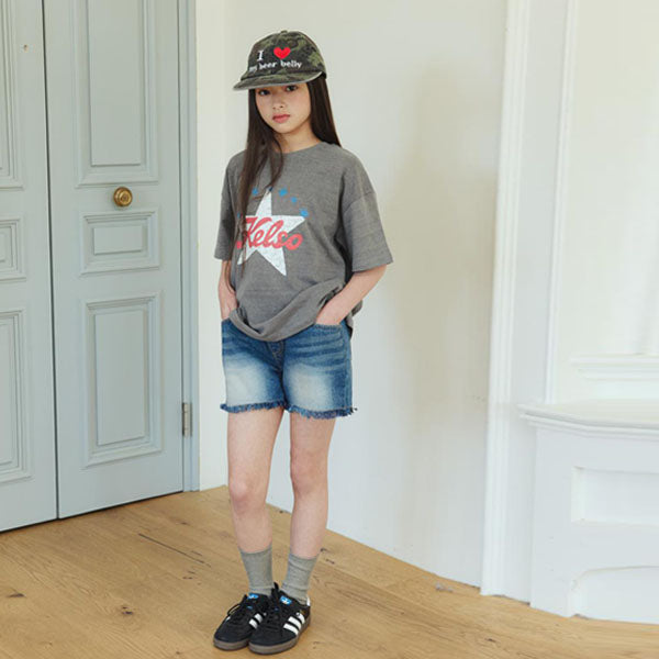 P10 Cut-Off Denim Shorts Korean toddler shorts in medium blue made in Korea