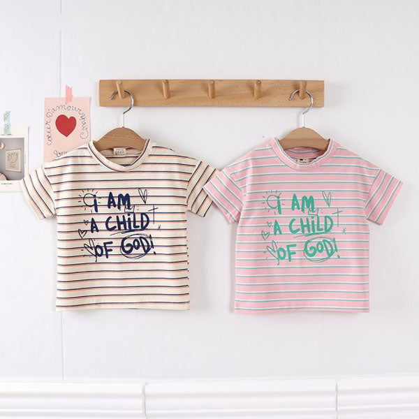 Stripe Child Sketch Tee Korean toddler t-shirt in cream made in Korea