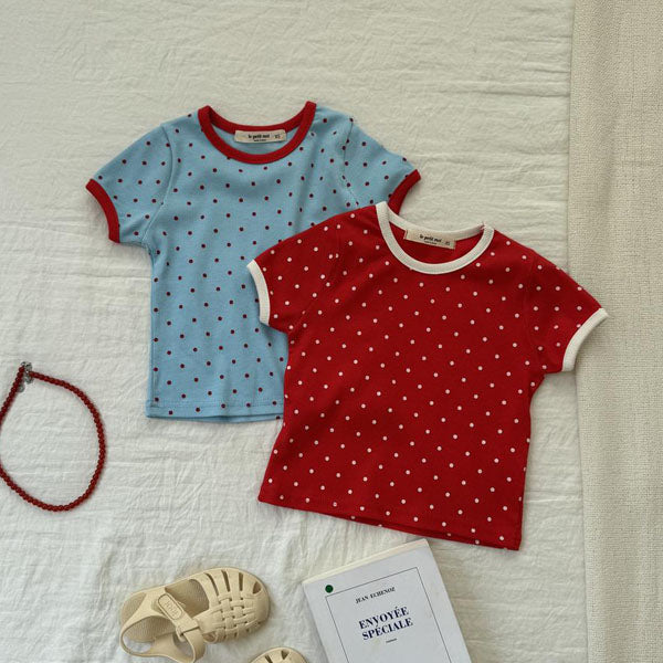 Polka Dot Color-Block Tee Korean toddler t-shirt in red made in Korea
