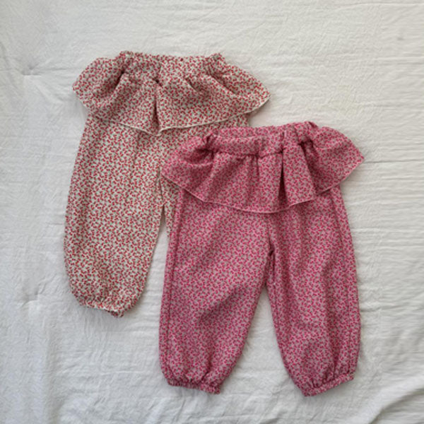 Cherry Tiered Pants Korean toddler pants in ivory made in Korea