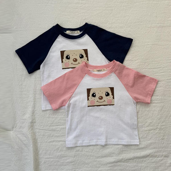 Face Raglan Tee Korean toddler t-shirt in pink made in Korea