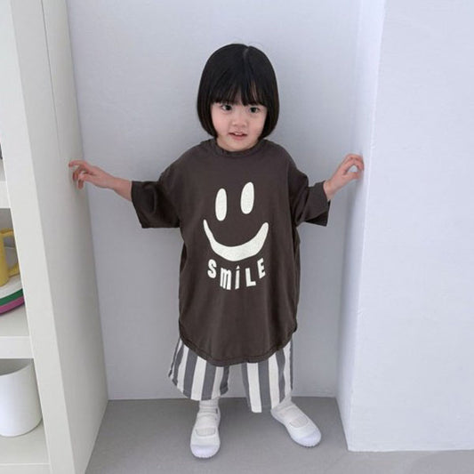 Smile Long Tee Korean toddler t-shirt in light heather made in Korea