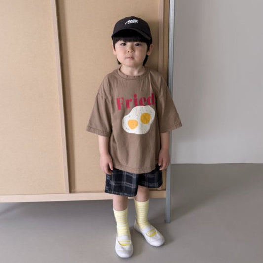 Fried Egg Tee Korean toddler t-shirt in brown made in Korea