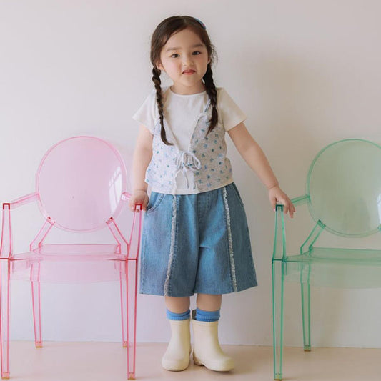 Lace Denim Pants Korean toddler pants in medium blue made in Korea
