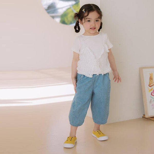 Balloon-Fit Pants Korean toddler pants in blue denim made in Korea