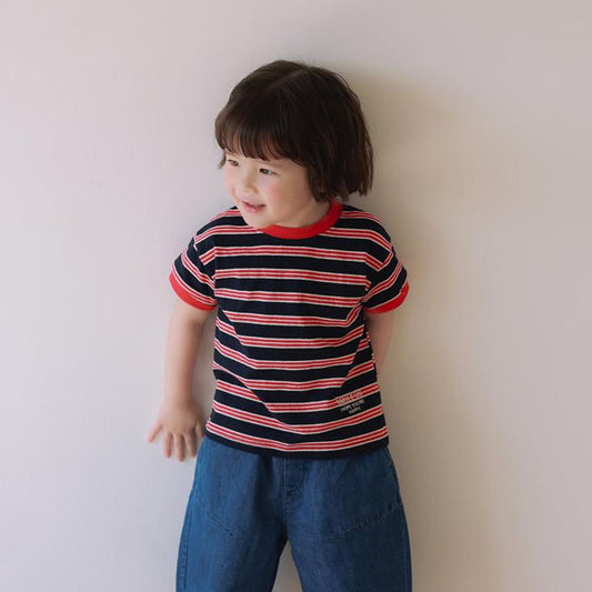 Smile Stripe Tee Korean toddler t-shirt in red made in Korea