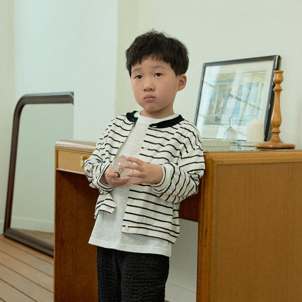 Stripe Short Cardigan Korean toddler sweater in red made in Korea