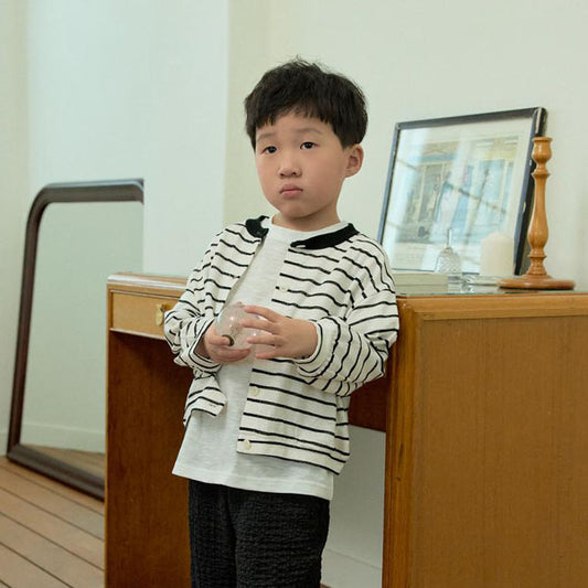 Stripe Short Cardigan Korean toddler sweater in red made in Korea