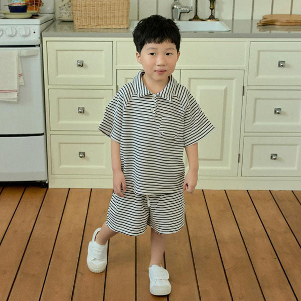 Waffle Collar Set Korean toddler set in blue made in Korea