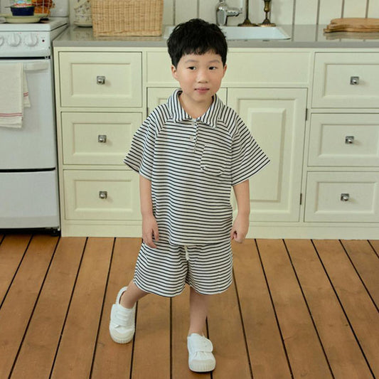 Waffle Collar Set Korean toddler set in blue made in Korea