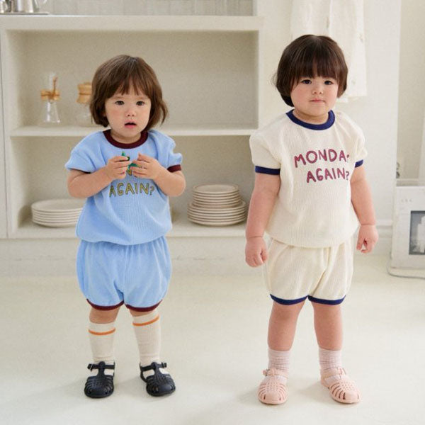 Waffle Top & Bottom Set Korean toddler set in ivory made in Korea