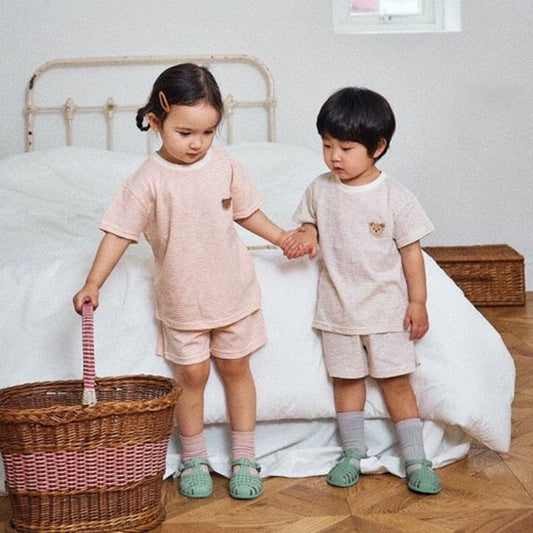 Teddy Bear Top & Bottom Set Korean toddler set in beige made in Korea