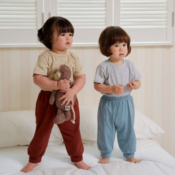 Simple Color-Block Loungewear Korean toddler loungewear in beige made in Korea