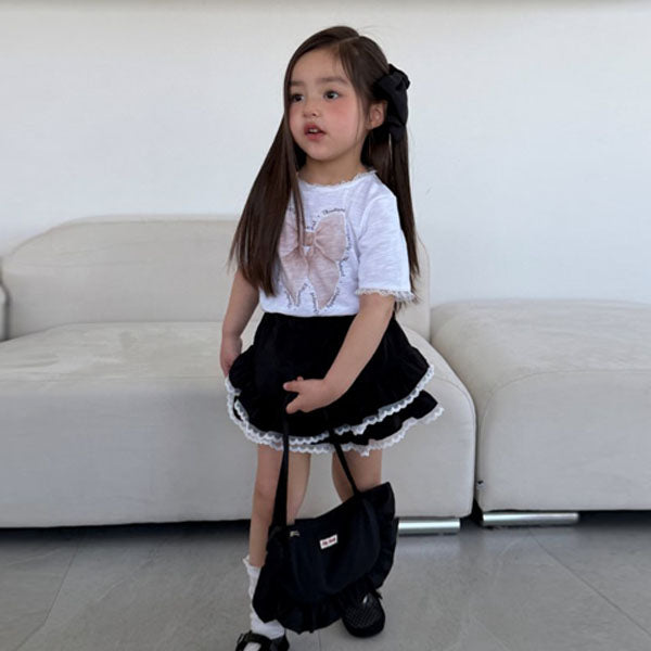 Silk Layered Skirt Korean toddler skirt in white made in Korea