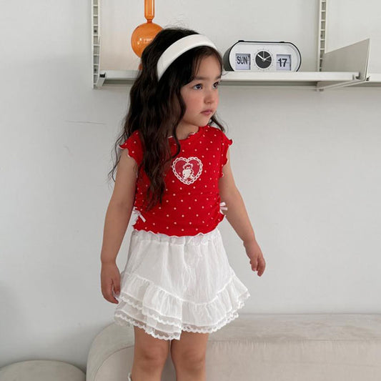 Polka Dot Mimi Shirred Tee Korean toddler t-shirt in cream made in Korea