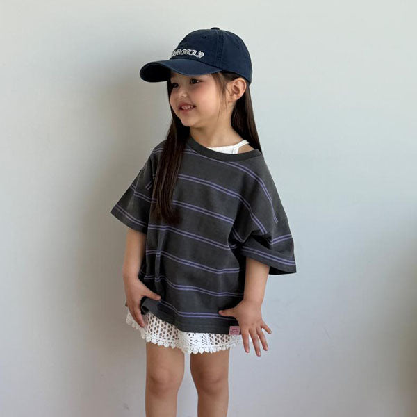Washed Stripe Box Tee Korean toddler t-shirt in charcoal made in Korea
