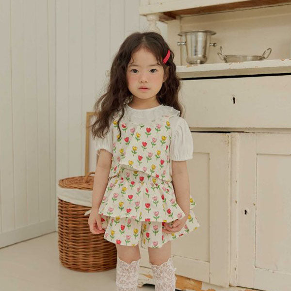 Nana Ruffle Vest Korean toddler jacket in tulip floral made in Korea