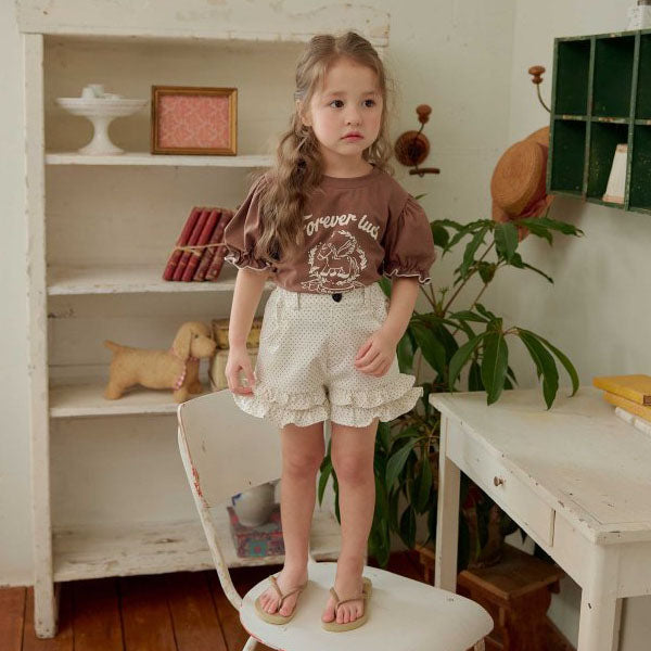Tutu Ruffle Shorts - Ivory Dot Korean toddler shorts in ivory polka dot made in Korea