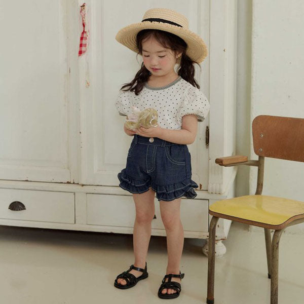 Tutu Ruffle Shorts - Raw Denim Korean toddler shorts in raw denim made in Korea