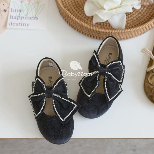 Y884 Rubia Ribbon Flats Korean infant shoes in black made in Korea
