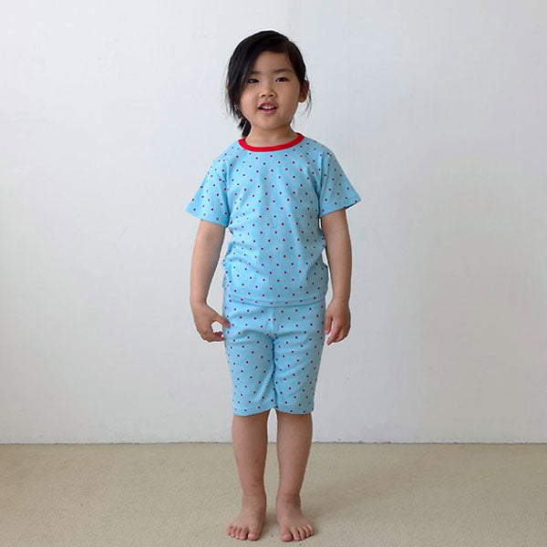 Modal Polka Dot Short Sleeve Loungewear Korean toddler loungewear in blue made in Korea