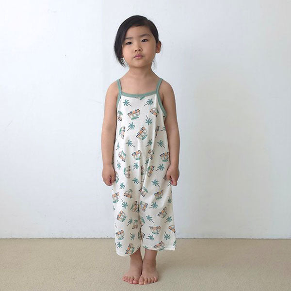 Tropical Jumpsuit Korean toddler jumpsuit in orange made in Korea
