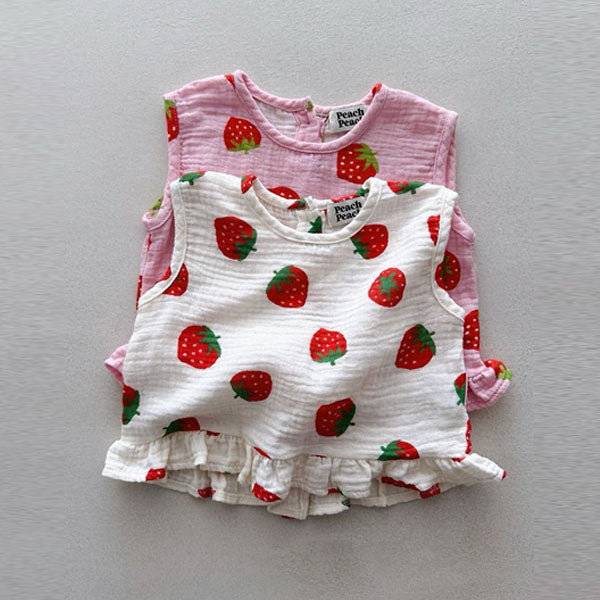 Strawberry Blouse Korean toddler blouse in cream made in Korea