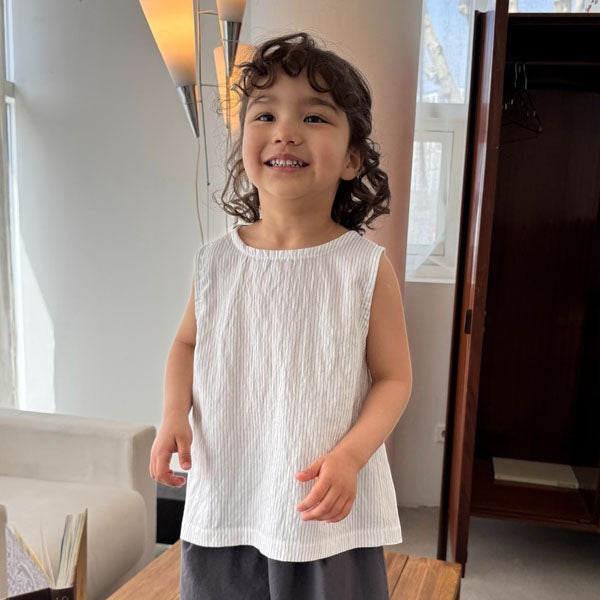 Stripe Back-Slit Tank Top Korean toddler tank top in ivory made in Korea