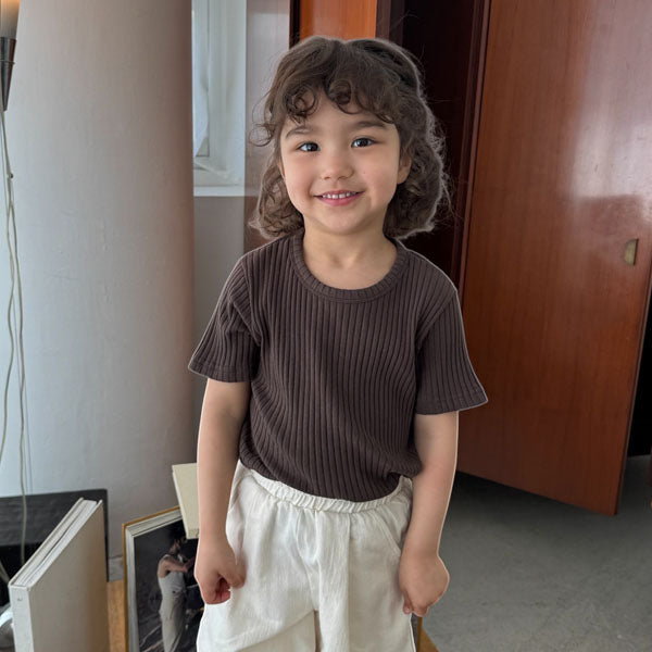 Jelly Ribbed Short Sleeve Tee Korean toddler t-shirt in ivory made in Korea